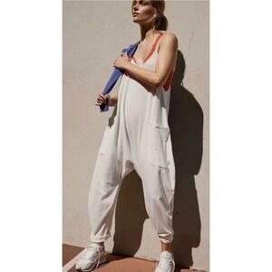 Free People FP Movement Hot Shot Jumpsuit Cream Off White Large Slouchy Boho